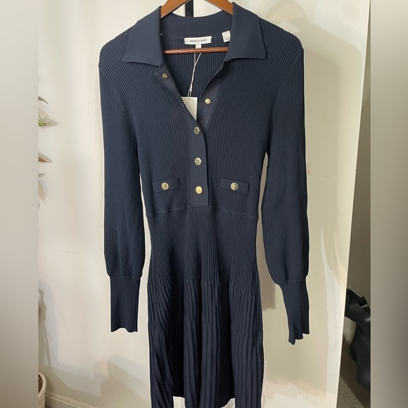 NWT Veronica Beard|| Lauper Knit Mini Dress
Navy Ribbed Shirtdress, Size Large - Picture 5 of 9